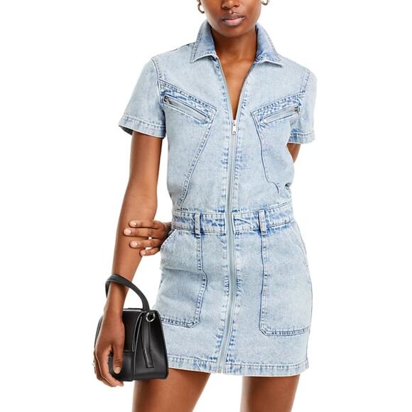PISTOLA WOMENS XSMALL DENIM BRIX AVIATOR COTTON MINI JEAN DRESS BLUE NEW - Picture 1 of 14